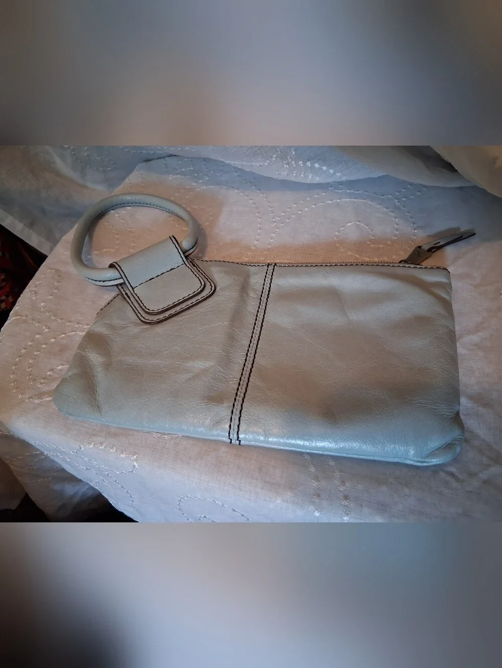 HOBO Sable Light Blue Leather Wristlet Clutch EUC